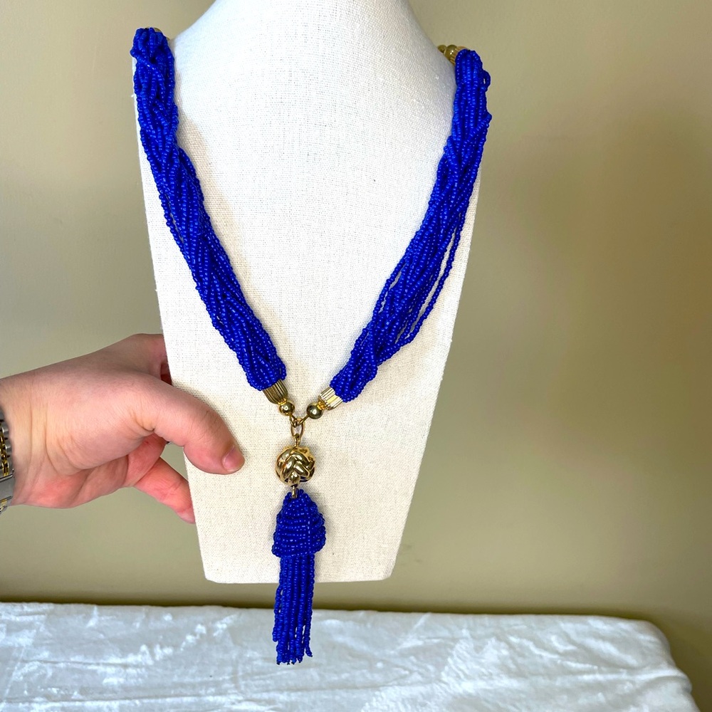 Lilly Pulitzer Gold-tone and Royal Blue Seed Bead Statement Necklace